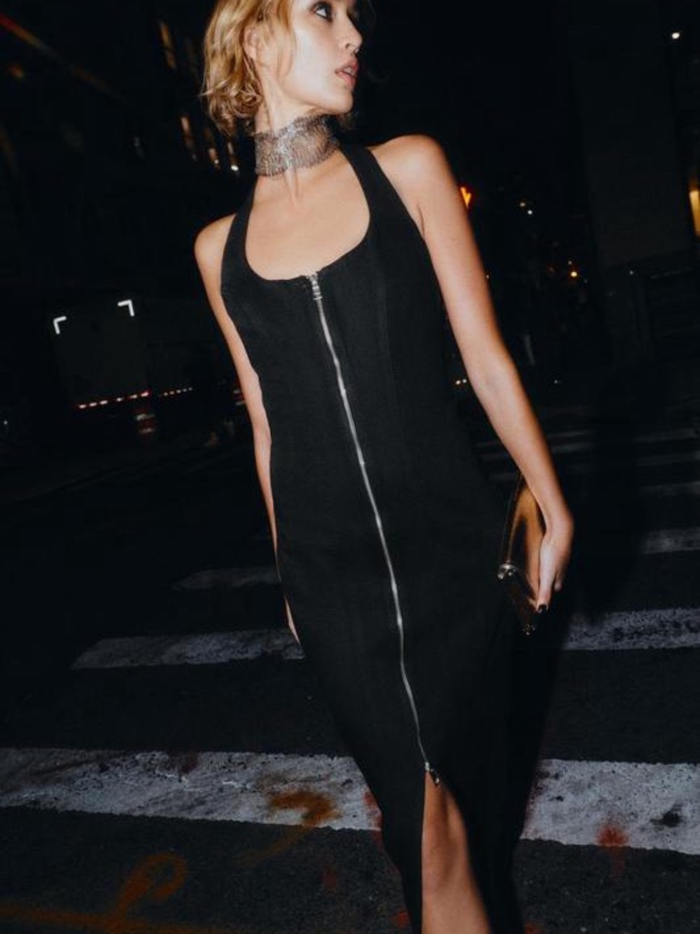 Zara Black Sleeveless Midi Dress with Front Zip